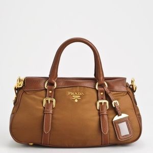 Prada Nylon Leather Brown Bag